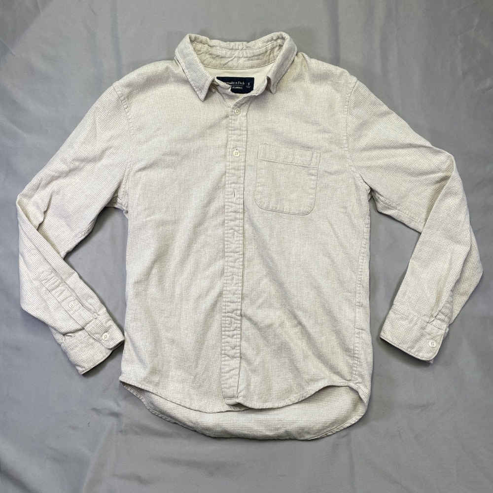 Abercrombie & Fitch Soft A&F Flannel Shirt Mens Small Beige Micro‎ Check Cotton